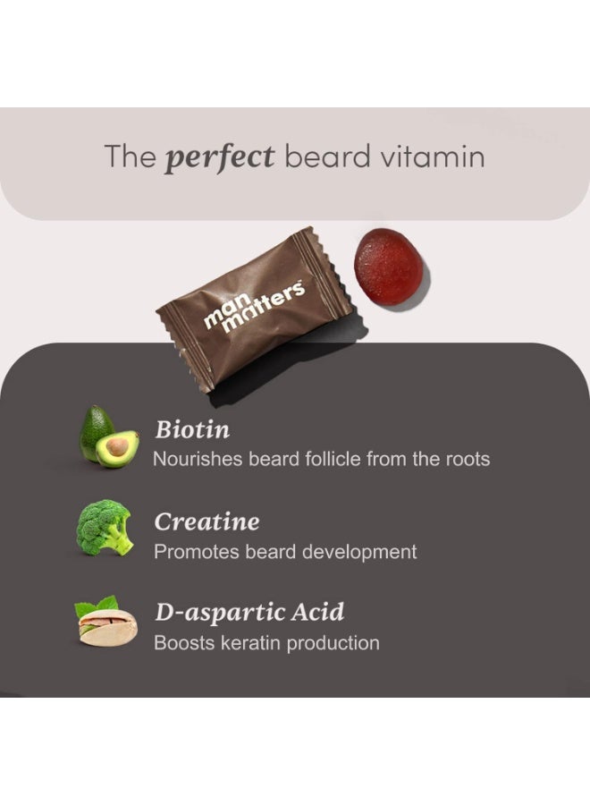 مان ماترز مكملات غذائية على شكل حلوى للمساعدة على نمو اللحية من مان ماترز للرجال | عبوة تكفي 30 يومًا | لتكثيف اللحية وتحفيز بصيلات الشعر وتحسين كثافة اللحية | تحتوي على البيوتين وحمض الأسبارتيك والكرياتين | خالية من الجيلاتين ونباتية 100% - Image 3